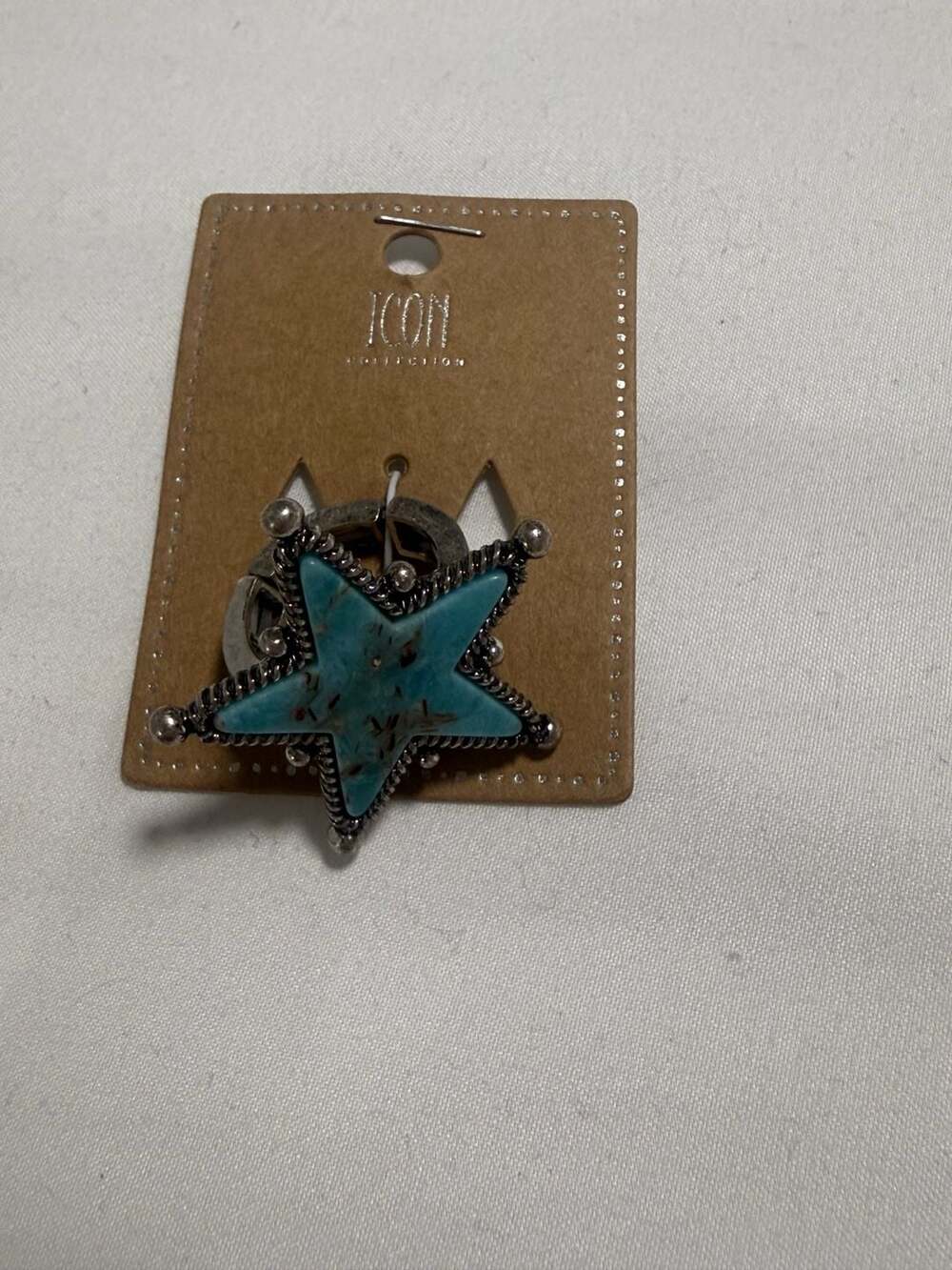 Icon Collection Faux Turquoise Star Silver-Tone Western Style Ring